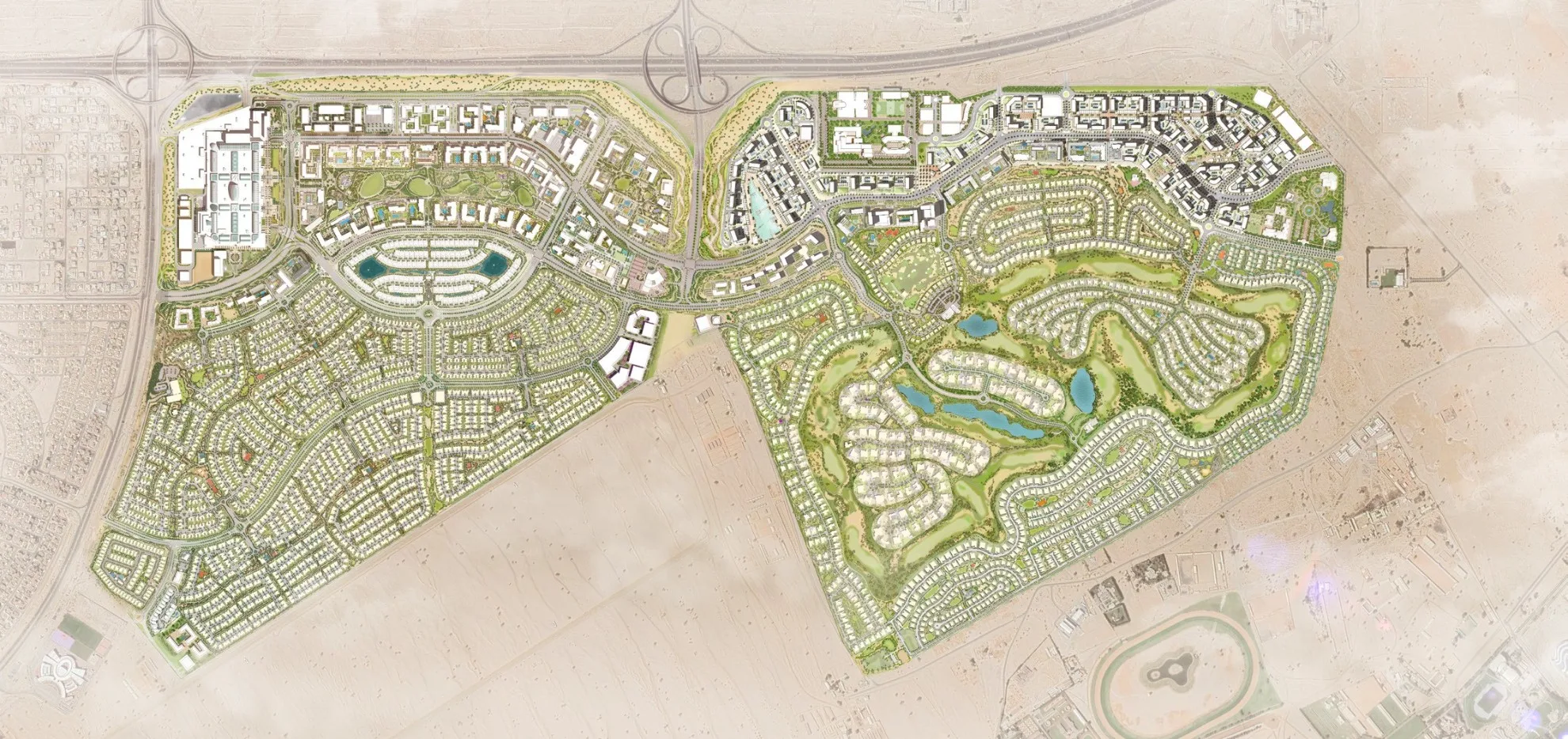 Lunaya masterplan showing lagoons, parks, villas and Lunaya Terraces
